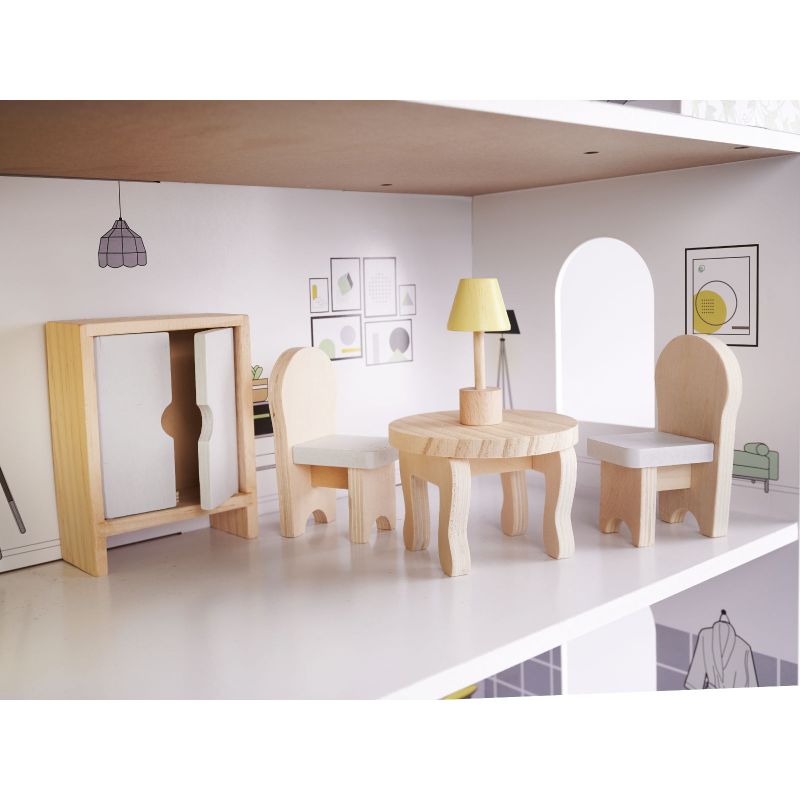 Domek dla lalek drewniany mebelki 70cm szary - obrazek 9