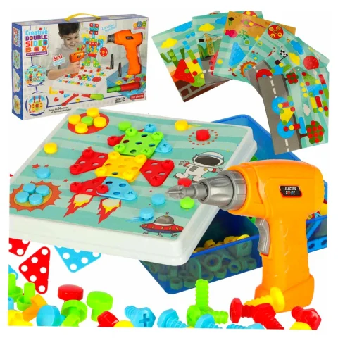 Wkrętarka wiertarka śrubki klocki konstrukcyjne zestaw majsterkowicza walizka 261 elementów