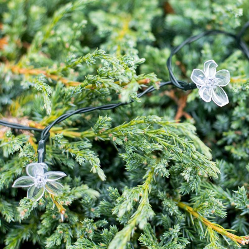 Lampki ogrodowe solarne kwiatki 7m 50LED ciepły biały - obrazek 4