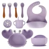 Naczynia silikonowe dla dzieci niemowląt krab zestaw 9 elementów fioletowy