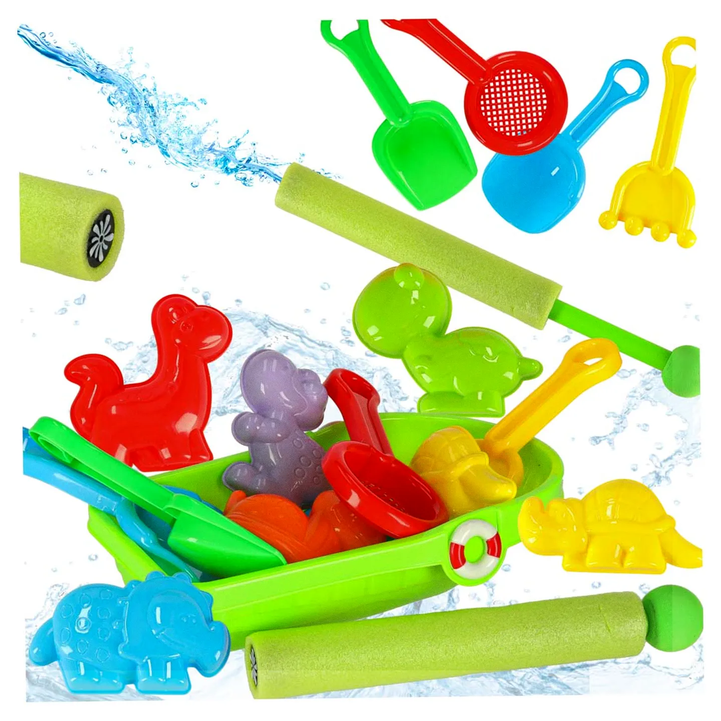 Statek łódka z akcesoriami foremkami do piasku wody foremki + sikawka strzykawka 12el.