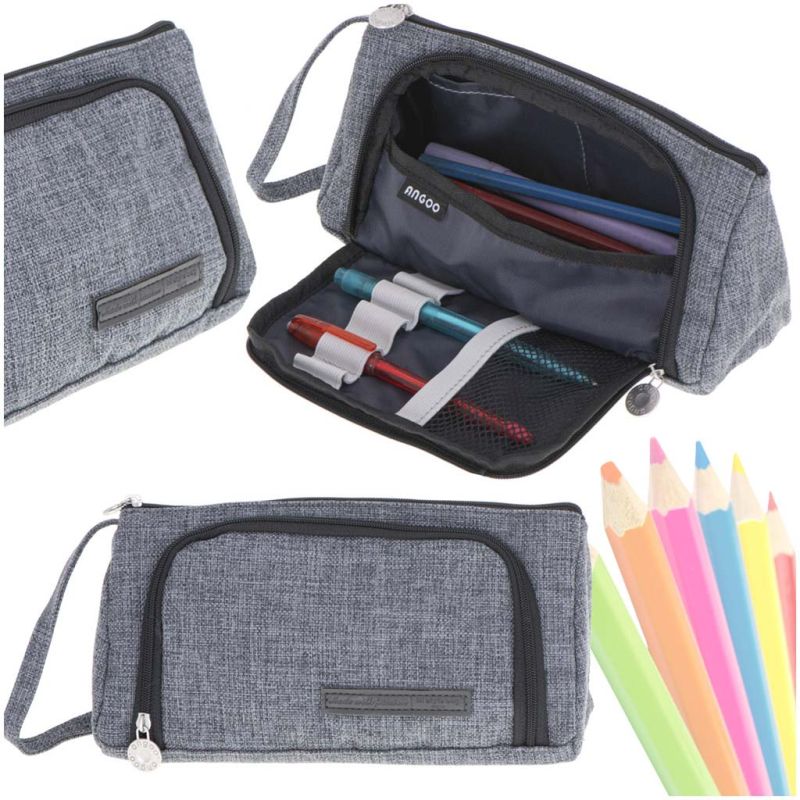 Piórnik szkolny dwukomorowy saszetka kosmetyczka rozkładany 3w1 szary - obrazek 10