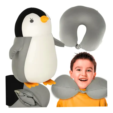 Poduszka podróżna 2w1 rogal pod kark do samochodu samolotu maskotka pingwin