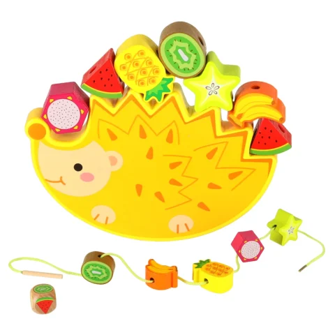 Gra zręcznościowa montessori układanka balansująca klocki drewniane jeż nawlekane owoce