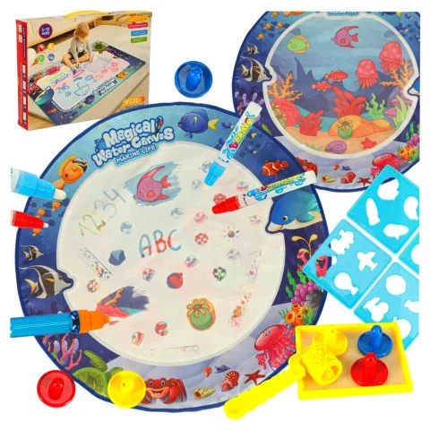 Mata wodna do malowania rysowania wodą mazaki pieczątki szablony wałek okrągła 80cm wodny świat