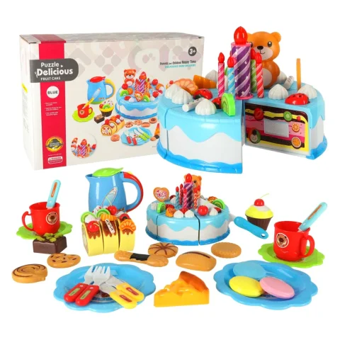 Tort urodzinowy do krojenia na rzepy kuchnia 80 elementów niebieski