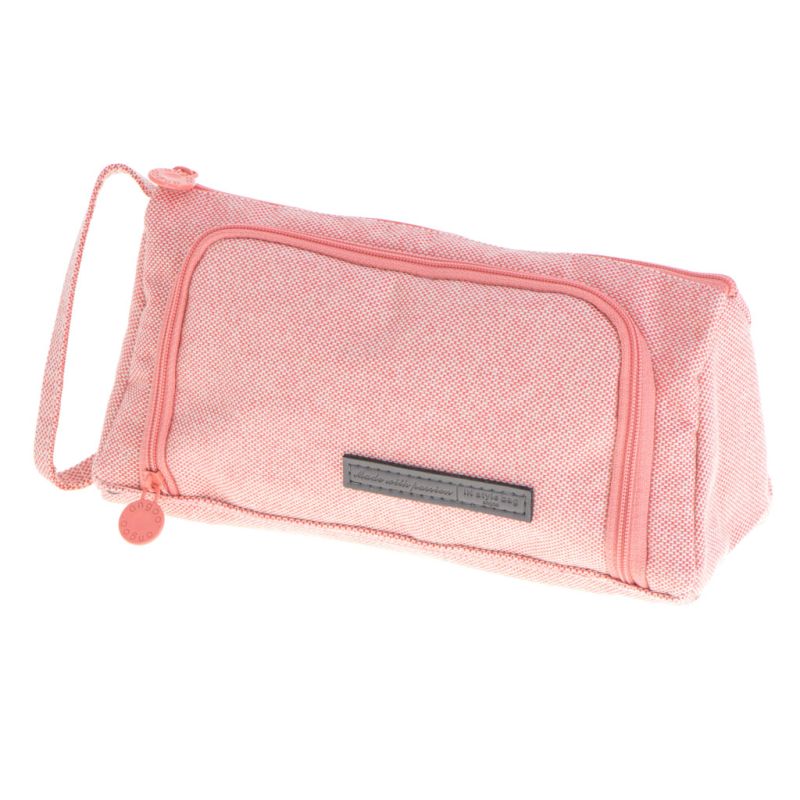 Piórnik szkolny dwukomorowy saszetka kosmetyczka rozkładany 3w1 różowy - obrazek 2