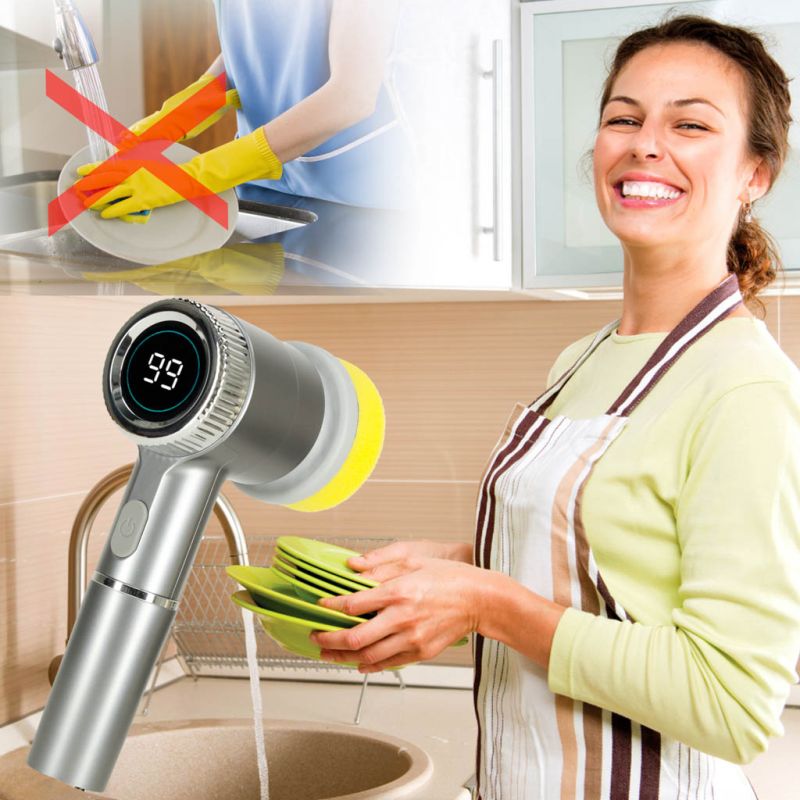 Szczotka myjka elektryczna do czyszczenia 5w1 do łazienki podłogi fug basenu LED - obrazek 13