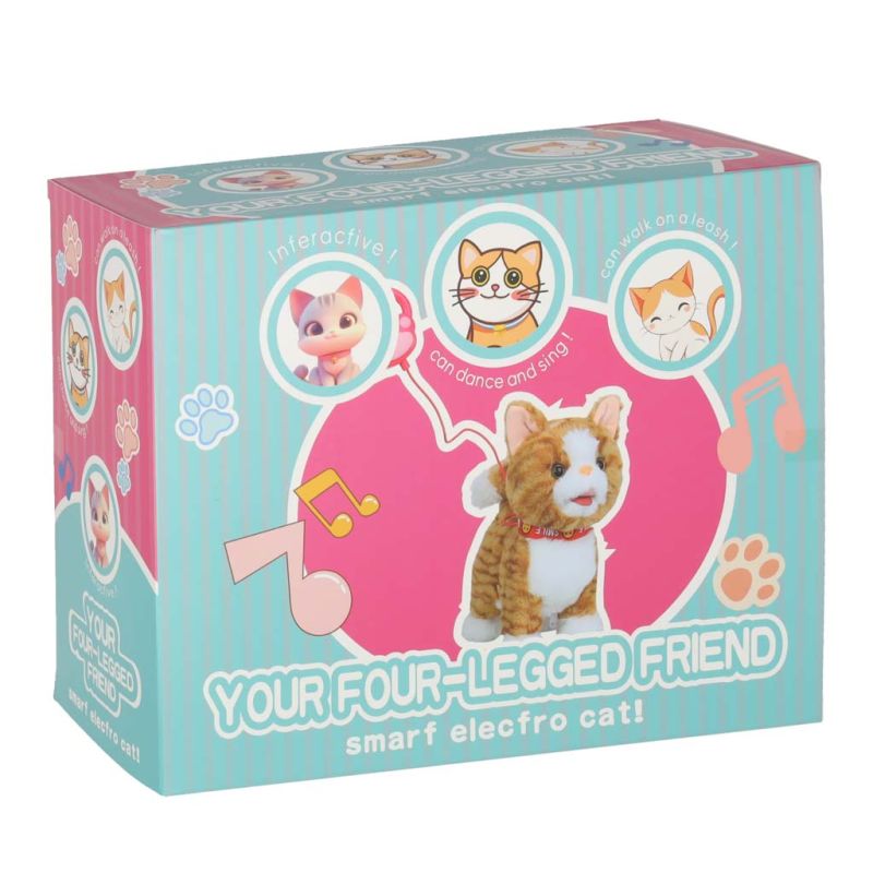 Kotek interaktywny na smyczy miauczy chodzi rusza ogonem beżowy - obrazek 12