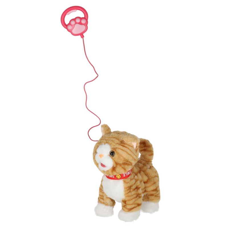 Kotek interaktywny na smyczy miauczy chodzi rusza ogonem beżowy - obrazek 6