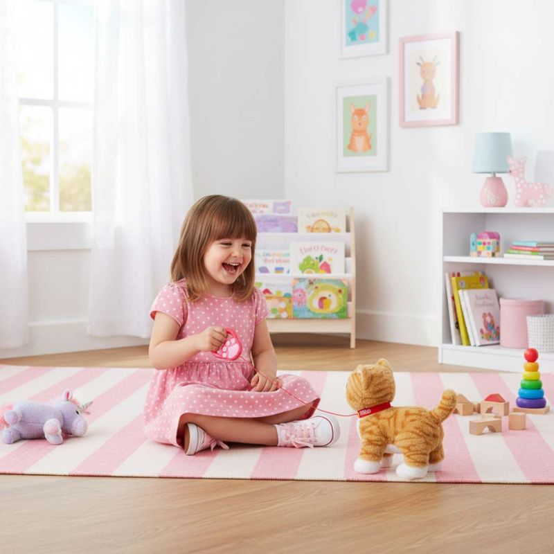 Kotek interaktywny na smyczy miauczy chodzi rusza ogonem beżowy - obrazek 9