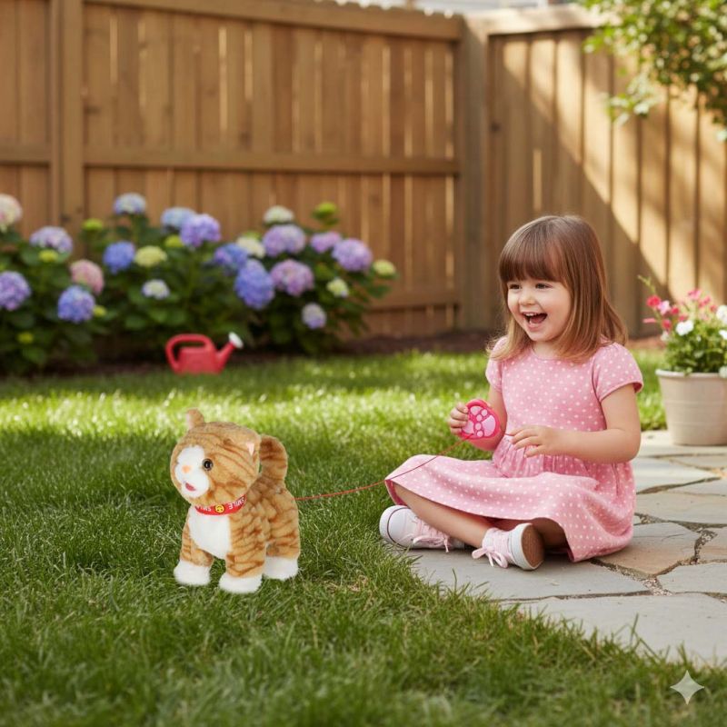 Kotek interaktywny na smyczy miauczy chodzi rusza ogonem beżowy - obrazek 10