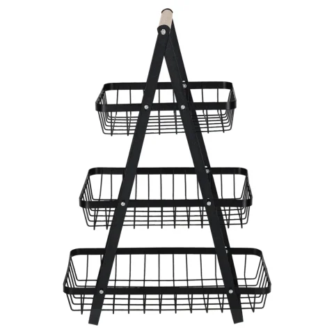 Kosz na owoce i warzywa piętrowy patera trzypoziomowa metal drewno