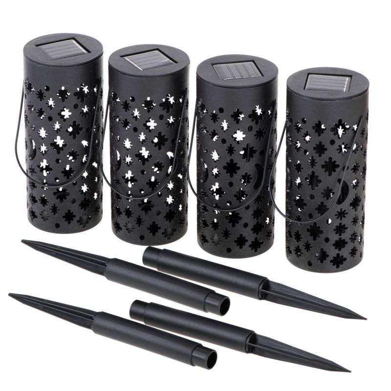 Lampa solarna ogrodowa ażurowa latarenka lampion LED czujnik zmierzchu wbijana 4szt. - obrazek 2