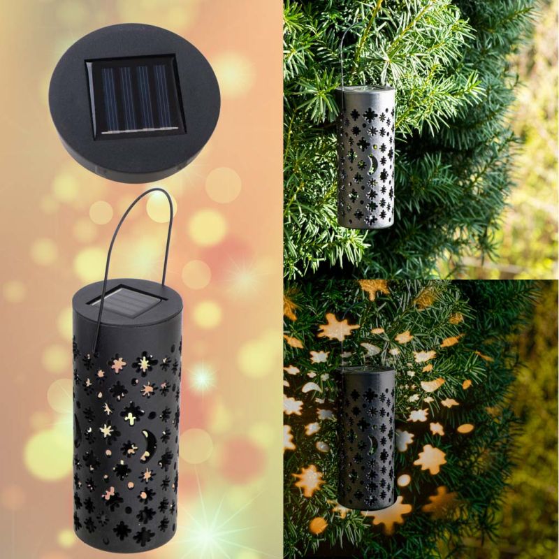 Lampa solarna ogrodowa ażurowa latarenka lampion LED czujnik zmierzchu wbijana 4szt. - obrazek 6