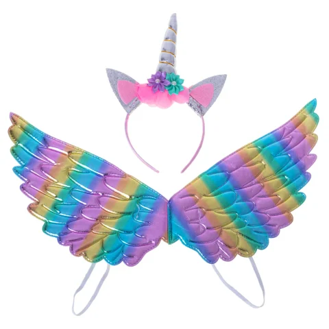 Kostium strój karnawałowy przebranie jednorożec przebranie skrzydła opaska tęczowe