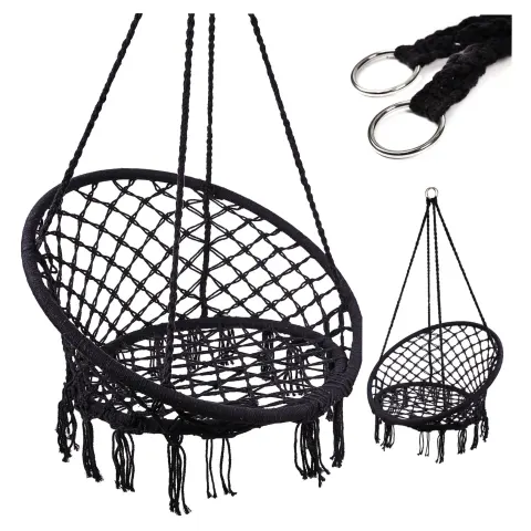 Huśtawka LUARO fotel bocianie gniazdo czarne 80cm 150kg