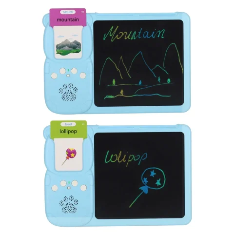 Nauka języka angielskiego czytnik kart do nauki słówek fiszki znikopis niebieski