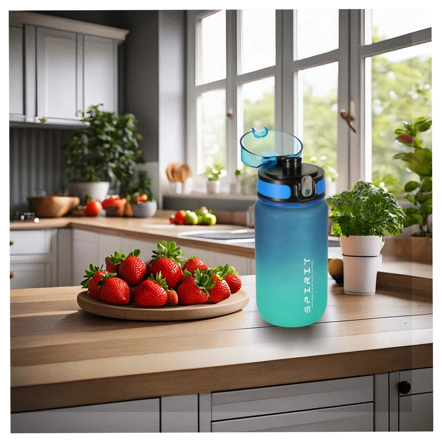 Butelka na wodę bidon z ustnikiem sportowy BPA FREE 600ml niebiesko-zielony - obrazek 9