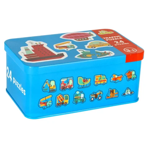 Puzzle dla dzieci układanka w puszce pojazdy 48 puzzli 24 obrazki
