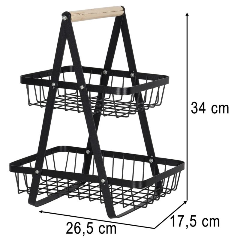 Kosz miska na owoce dwupoziomowy piętrowy metal drewno - obrazek 11
