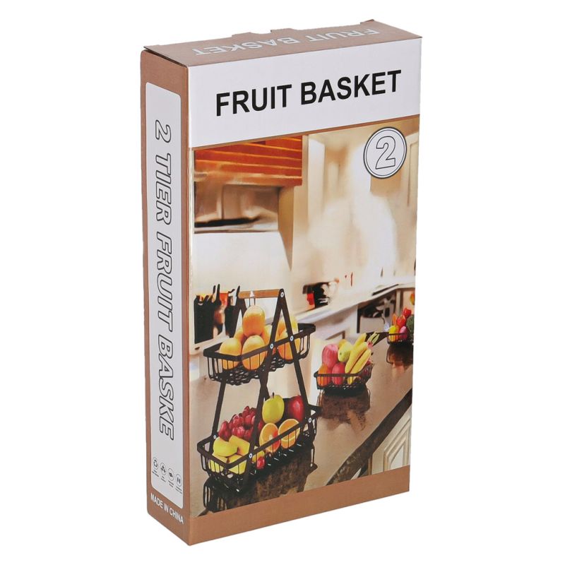 Kosz miska na owoce dwupoziomowy piętrowy metal drewno - obrazek 12