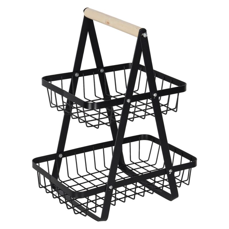 Kosz miska na owoce dwupoziomowy piętrowy metal drewno - obrazek 4