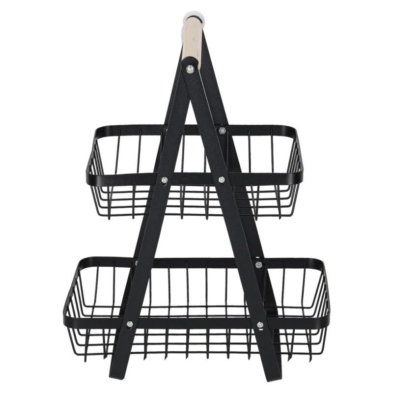 Kosz miska na owoce dwupoziomowy piętrowy metal drewno - obrazek 5