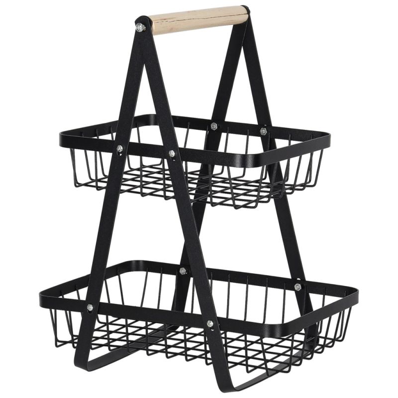 Kosz miska na owoce dwupoziomowy piętrowy metal drewno - obrazek 6