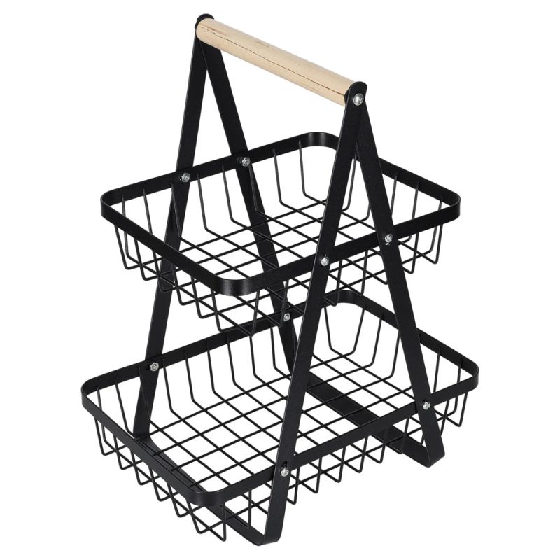 Kosz miska na owoce dwupoziomowy piętrowy metal drewno - obrazek 7