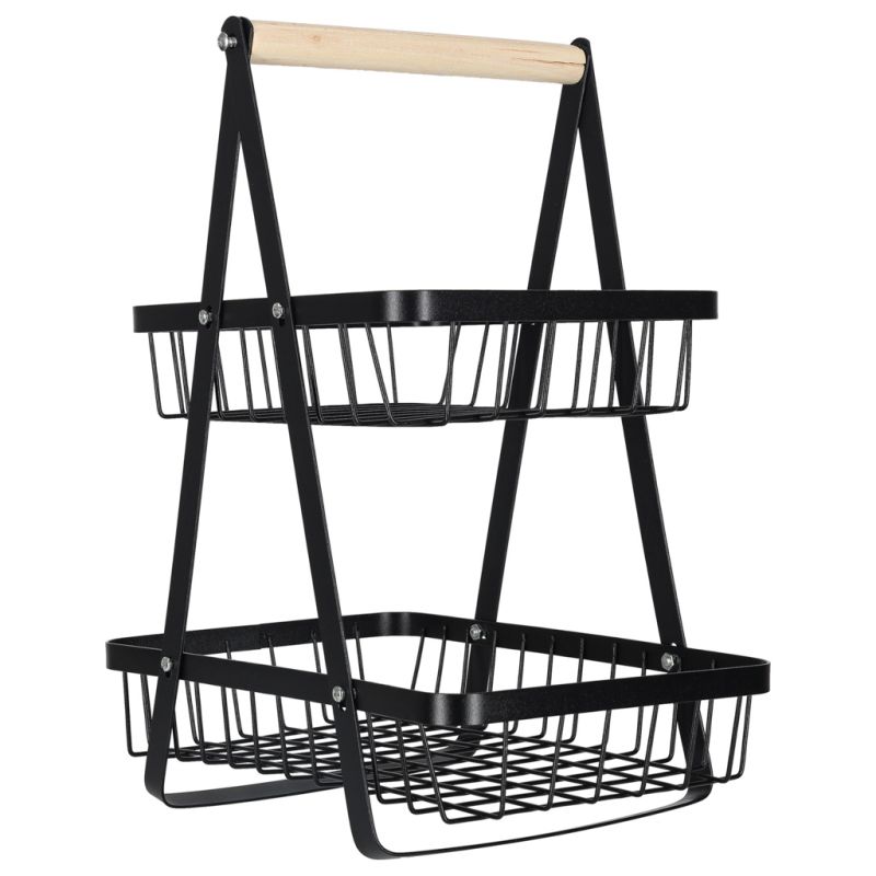 Kosz miska na owoce dwupoziomowy piętrowy metal drewno - obrazek 8