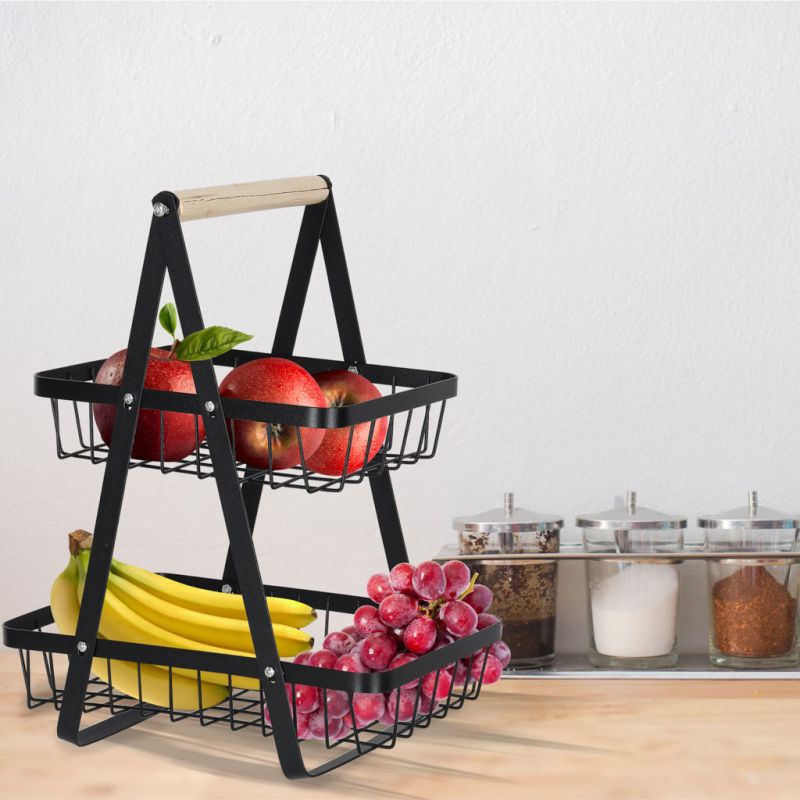 Kosz miska na owoce dwupoziomowy piętrowy metal drewno - obrazek 10