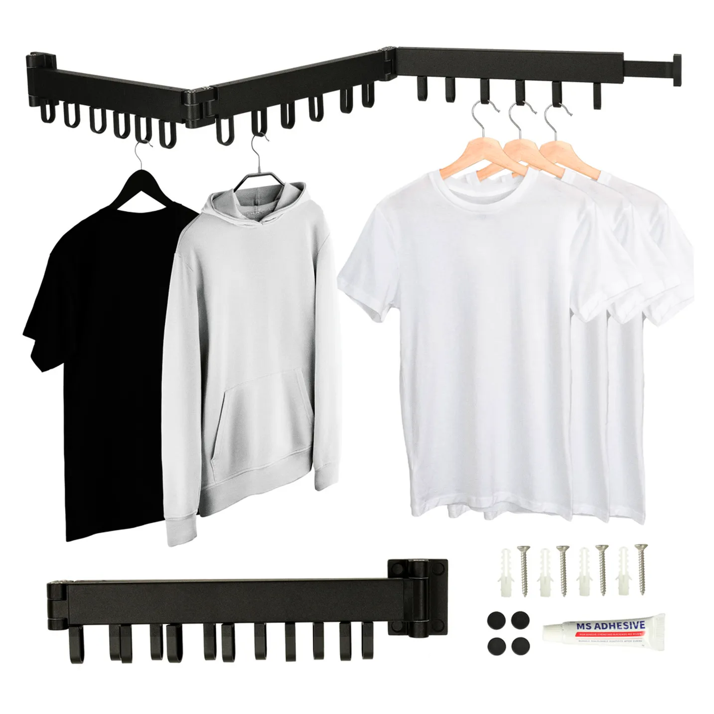 Suszarka na pranie wieszak ścienny naścienny składany teleskopowy czarny 18 haczyków 123cm - obrazek 9