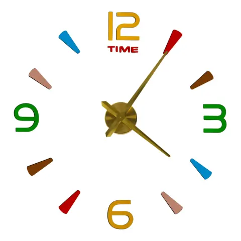 Zegar ścienny naklejany DIY regulowany 80-90 cm złoty kolorowy 4 cyfry