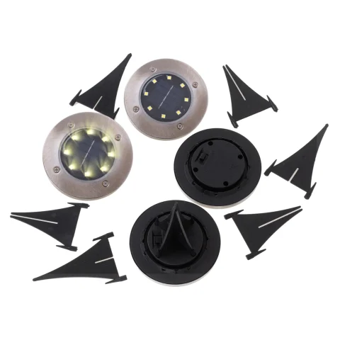Lampy ogrodowe solarne najazdowe gruntowe czujnik zmierzchu wbijane świecący dysk 8LED 4szt. ciepły biały