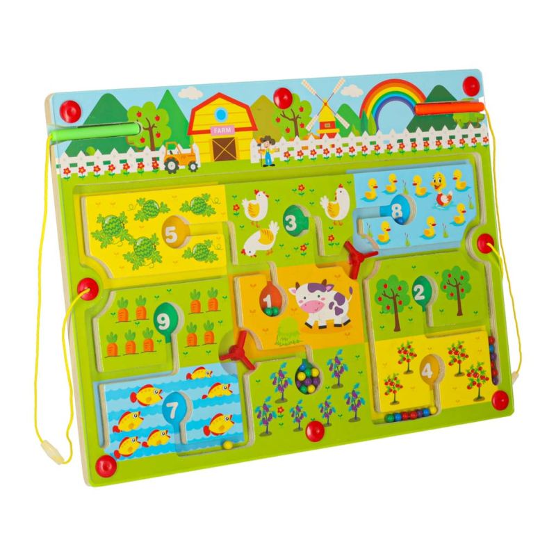 Gra labirynt magnetyczna planszowa drewniana do podróży farma 2 graczy - obrazek 2