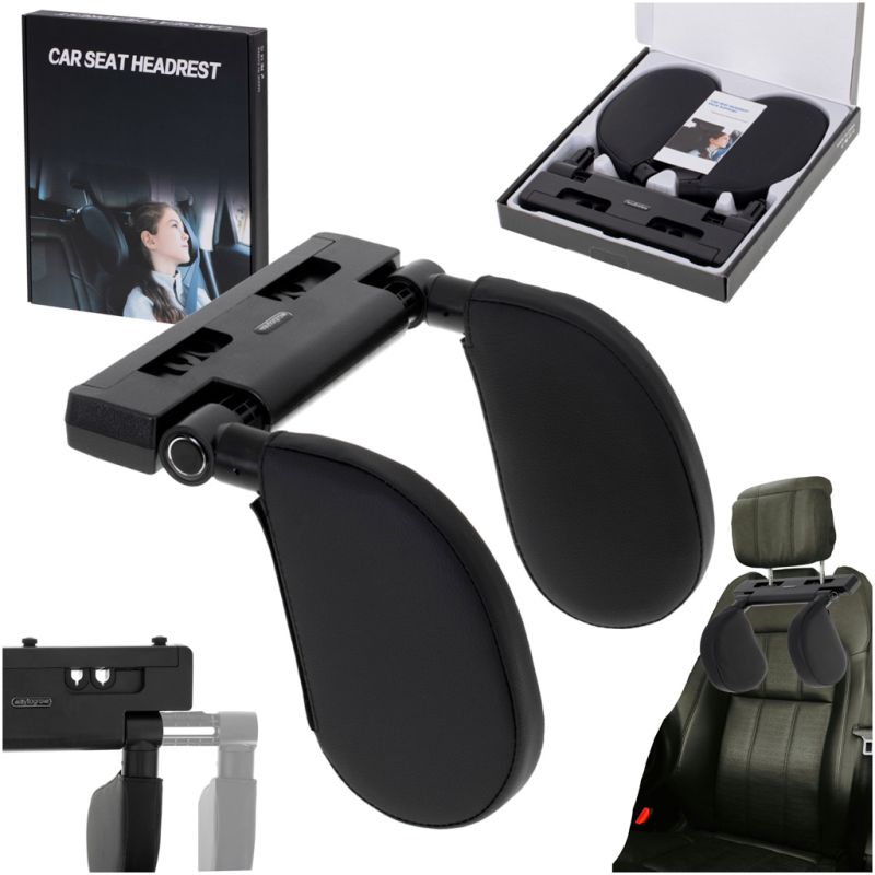 Zagłówek samochodowy poduszka podróżna oparcie na głowę szyje do samochodu regulowane czarny - obrazek 11