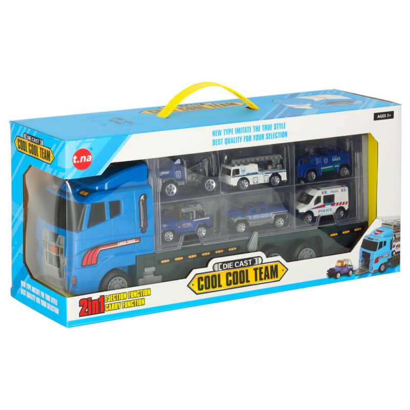 Transporter ciężarówka TIR wyrzutnia + metalowe auta policja - obrazek 12