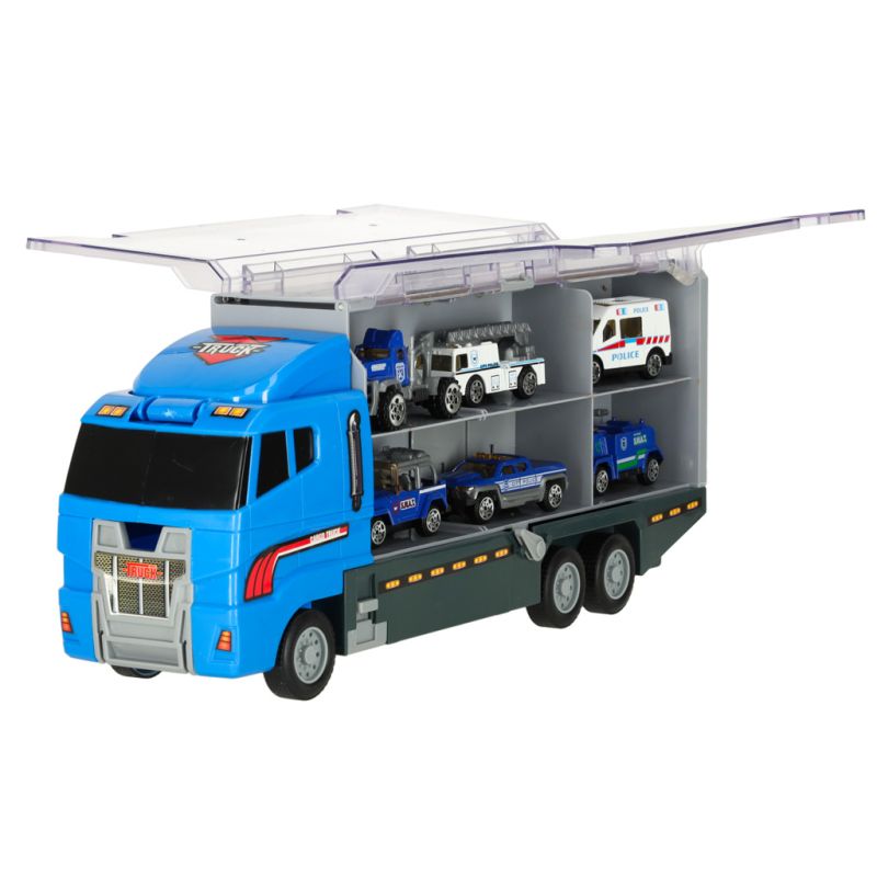 Transporter ciężarówka TIR wyrzutnia + metalowe auta policja - obrazek 5