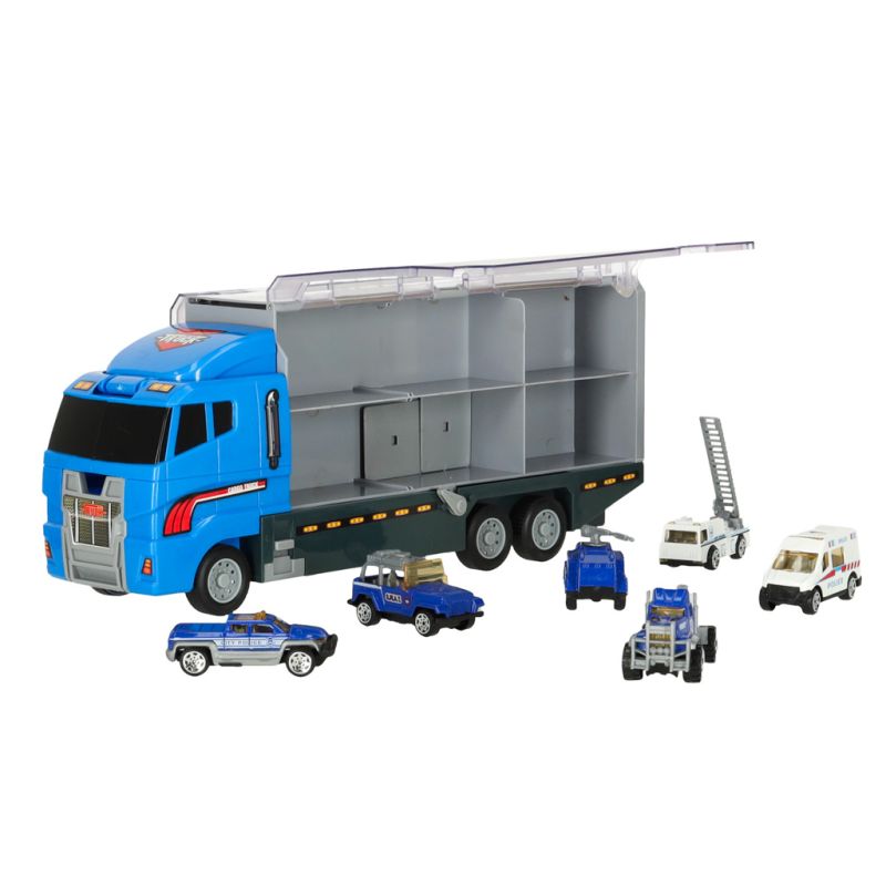 Transporter ciężarówka TIR wyrzutnia + metalowe auta policja - obrazek 6