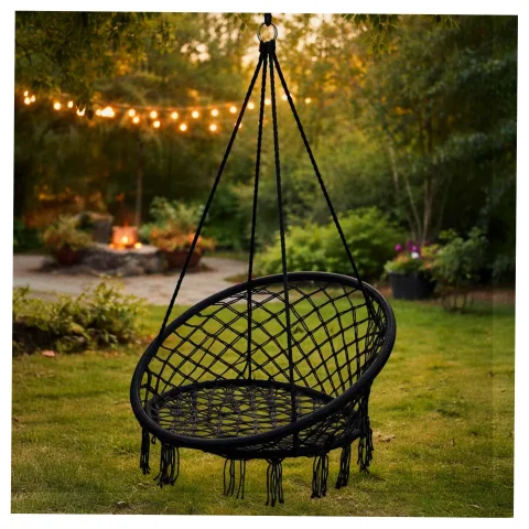 Huśtawka LUARO fotel bocianie gniazdo czarne 80cm 150kg