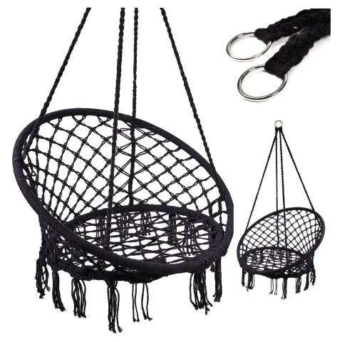 Huśtawka LUARO fotel bocianie gniazdo czarne 80cm 150kg