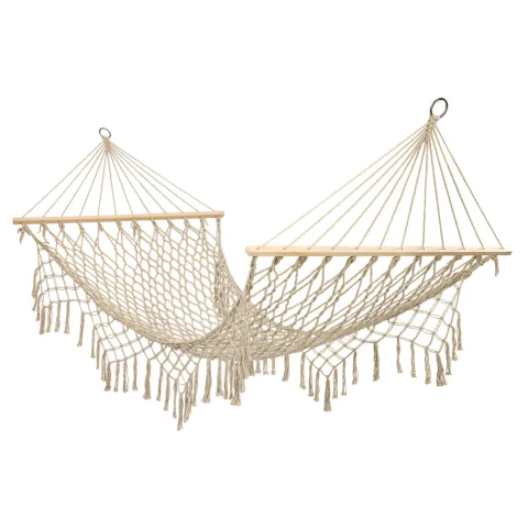 Hamak ogrodowy brazylijski boho siatka frędzle 200cm 150kg Ecru