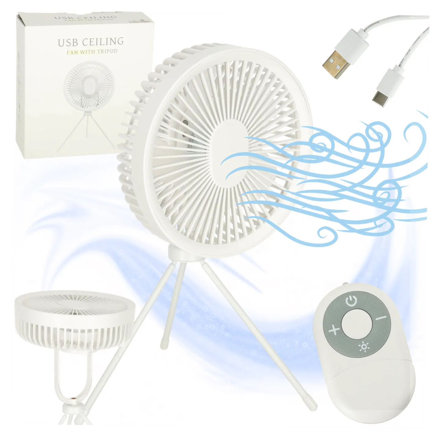 Wentylator biurkowy wiatrak stojący bezprzewodowy USB na pilot z lampką 4 poziomy mocy 18cm biały - obrazek 13