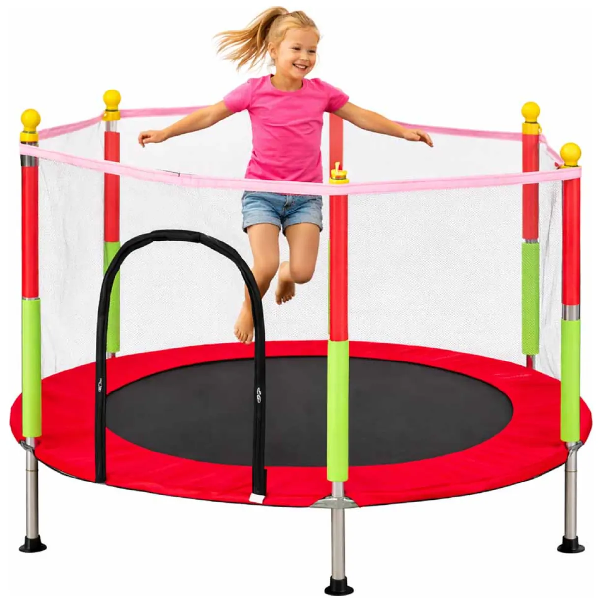Trampolina do domu ogrodu dla dzieci siatka piłki 140cm 55inch czerwona - obrazek 4