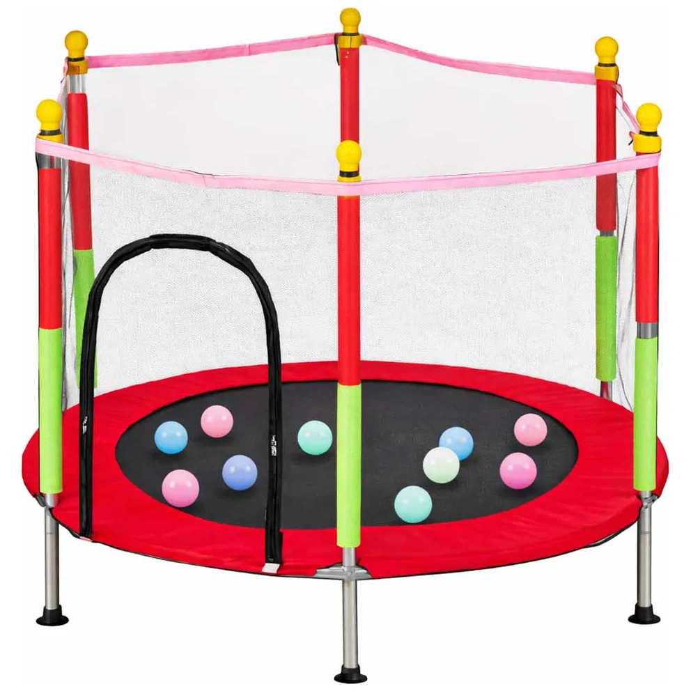 Trampolina do domu ogrodu dla dzieci siatka piłki 140cm 55inch czerwona - obrazek 5