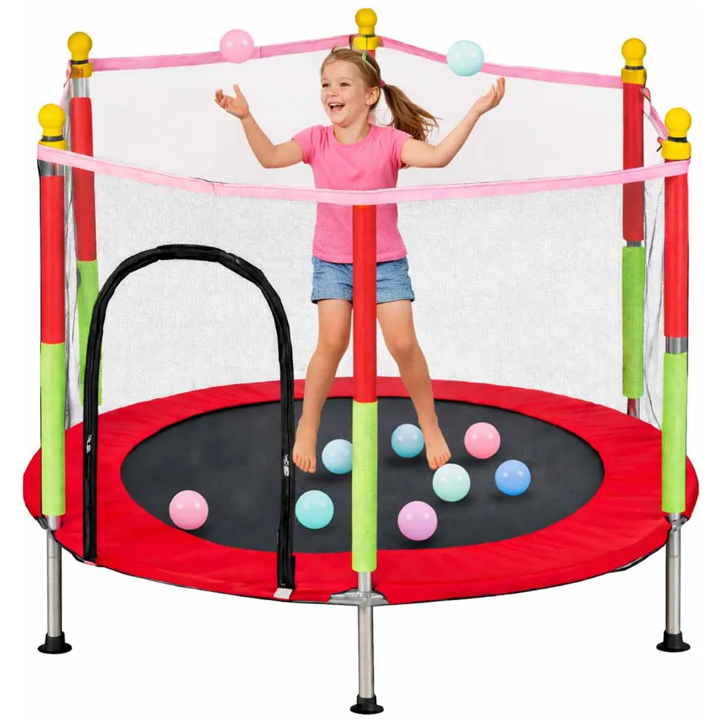 Trampolina do domu ogrodu dla dzieci siatka piłki 140cm 55inch czerwona - obrazek 6