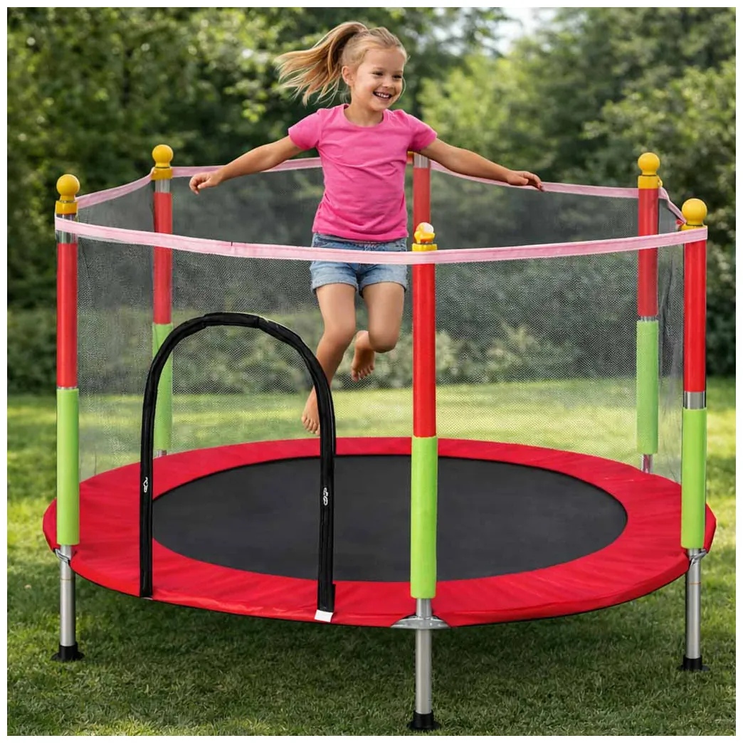 Trampolina do domu ogrodu dla dzieci siatka piłki 140cm 55inch czerwona - obrazek 7