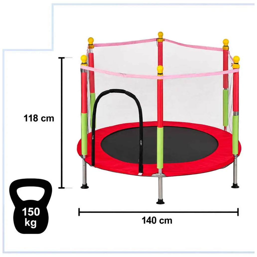 Trampolina do domu ogrodu dla dzieci siatka piłki 140cm 55inch czerwona - obrazek 8