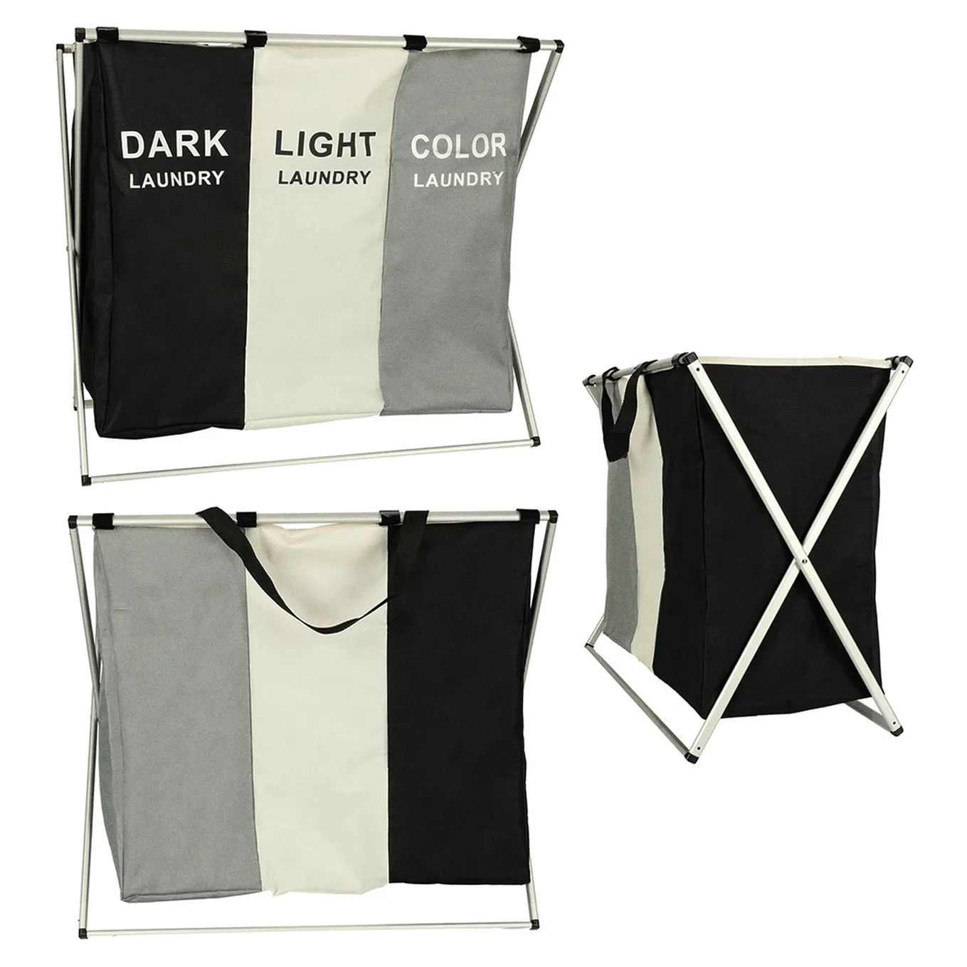 Kosz na pranie segregacja organizer 3 komory 135l - obrazek 6